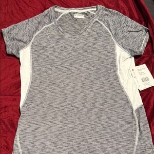 Marmot Striped V-Neck Top in Gray and White